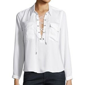 L'Academie x Revolve Safari Blouse in White / Creme